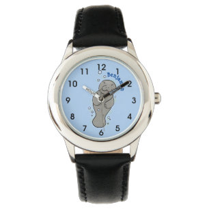 Cute baby manatee with bubbles illustration watch