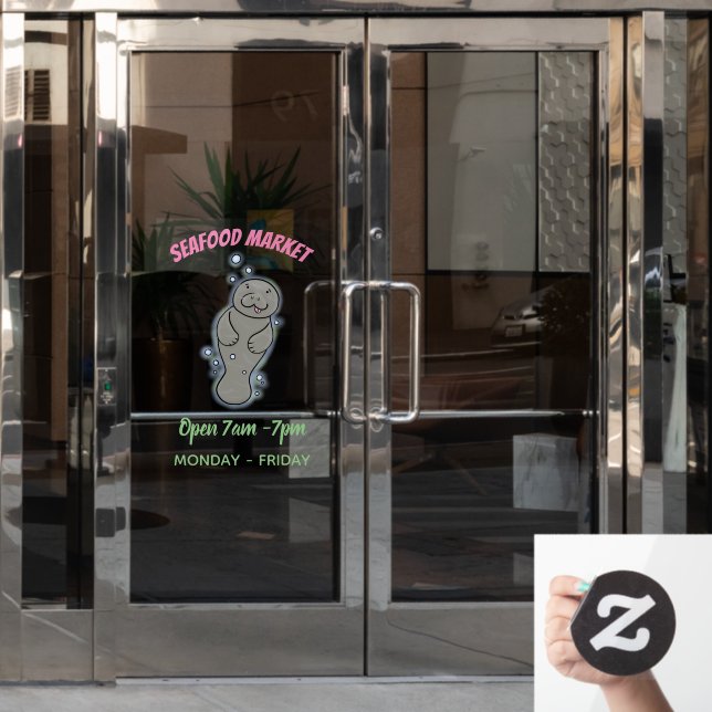 Cute baby manatee with bubbles illustration window cling (Office Door)