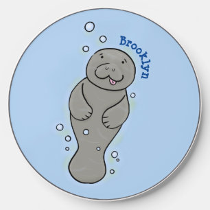 Cute baby manatee with bubbles illustration wireless charger