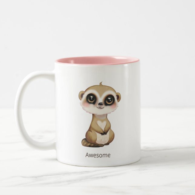 Cute Baby Meercat and Personalized Text Two-Tone Coffee Mug (Left)