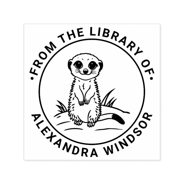 Cute Baby Meerkat Standing Library Book Name Self-inking Stamp (Design)