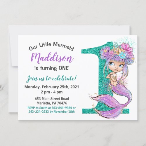Cute Baby Mermaid 1st Birthday Invitation