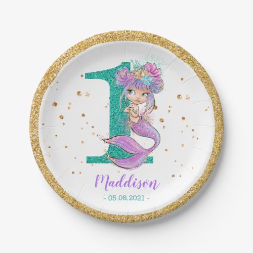 Cute Baby Mermaid 1st Birthday Paper Plate