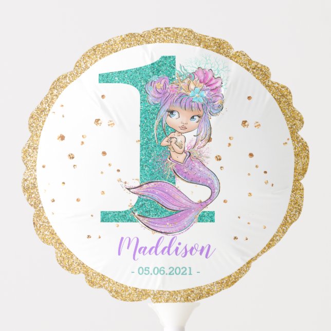 Cute Baby Mermaid 1st Birthday Party Balloo Balloon (Front)