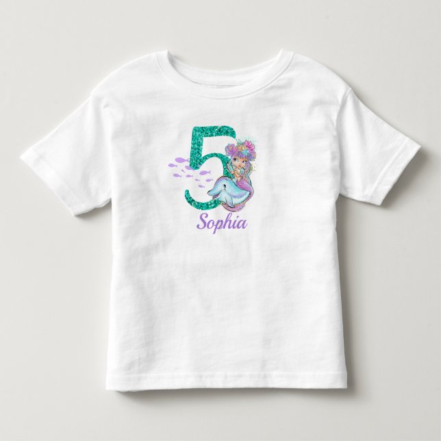 Cute Baby Mermaid 5th Birthday T-Shirt (Front)