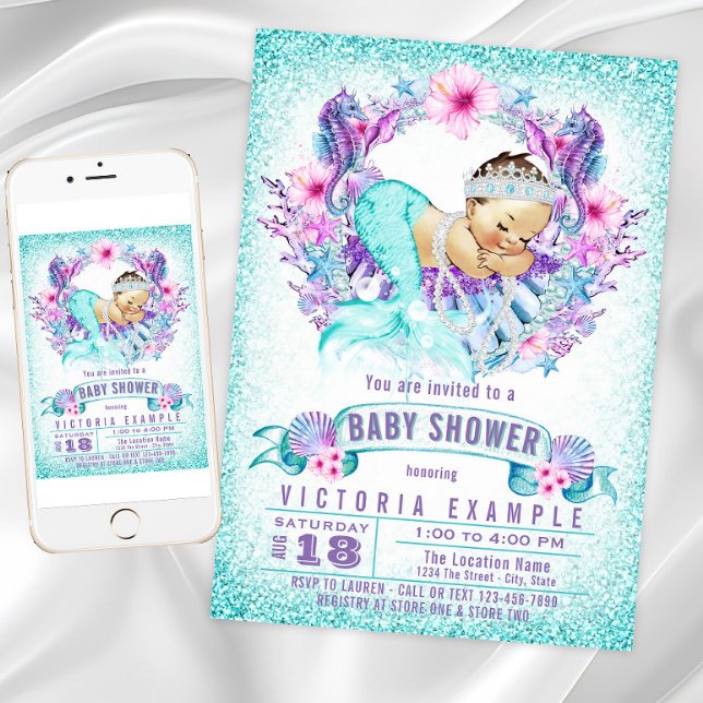 Cute Baby Mermaid Baby Shower Invitations
