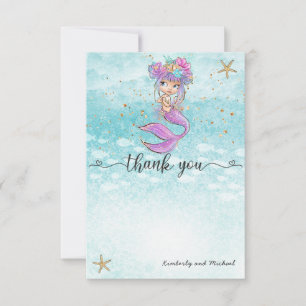 Cute Baby Mermaid Birthday Baby Shower Thank You Card