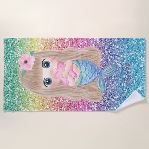 Cute Baby MermaidColorful Glitter Beach Towel