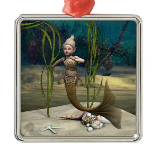 Cute Baby Mermaid Metal Ornament