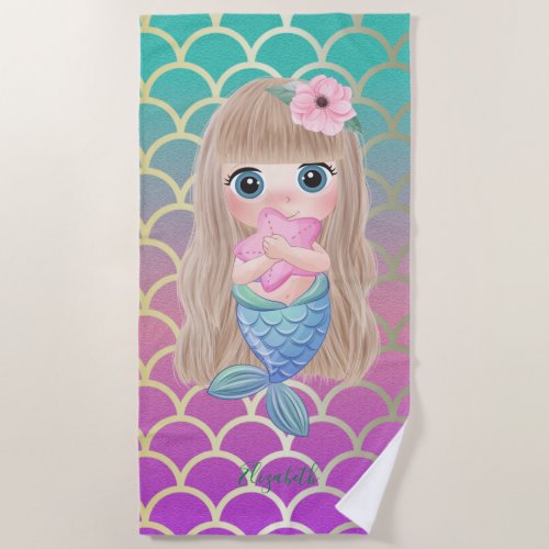 Cute Baby Mermaid Scales Beach Towel