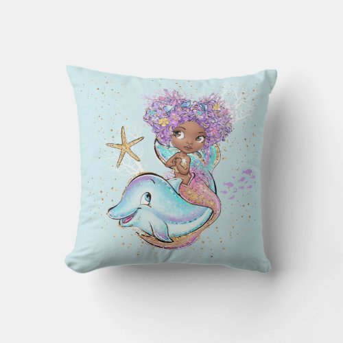 Cute Baby Mermaid Throw Pillow 16 x 16