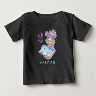 Cute Baby Mermaid with Dolphin Birthday T-Shirt