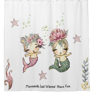 Cute Baby Mermaids Starfish Seaweed Shower Curtain