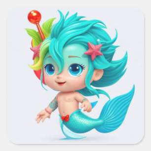 Cute Baby Merman Square Sticker