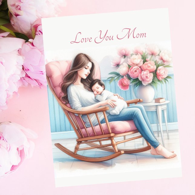 Cute Baby Mom’s Embrace Peonies Mother's Day Card (Creator Uploaded)