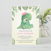 Cute Baby Mommy Dinosaur Girl Baby Shower Sprinkle Invitation (Standing Front)