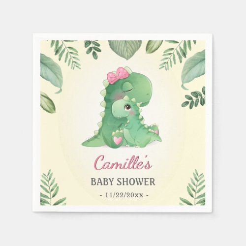Cute Baby Mommy Dinosaur Pink Girl Shower Sprinkle Napkins