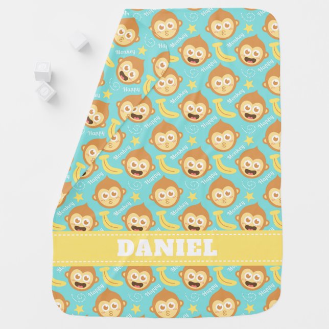 Cute Baby Monkey and Bananas Pattern Baby Blanket (In Situ)