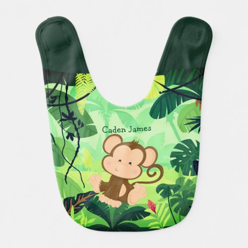 Cute Baby Monkey Custom Jungle Boys Name Baby Bib