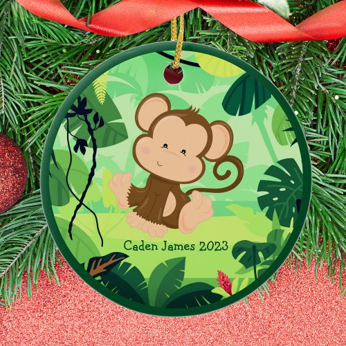 Cute Baby Monkey Custom Kids Jungle Christmas Ceramic Ornament