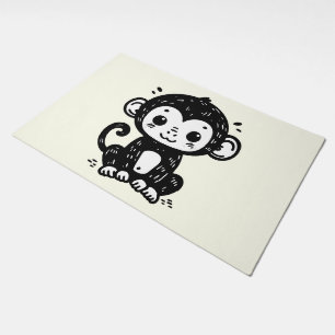 Cute Baby Monkey Drawing - Kawaii Nursery Art Doormat