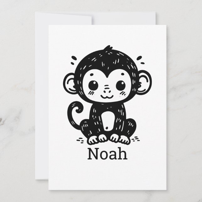 Cute Baby Monkey Drawing - Kawaii Nursery Art Invitation (Front)
