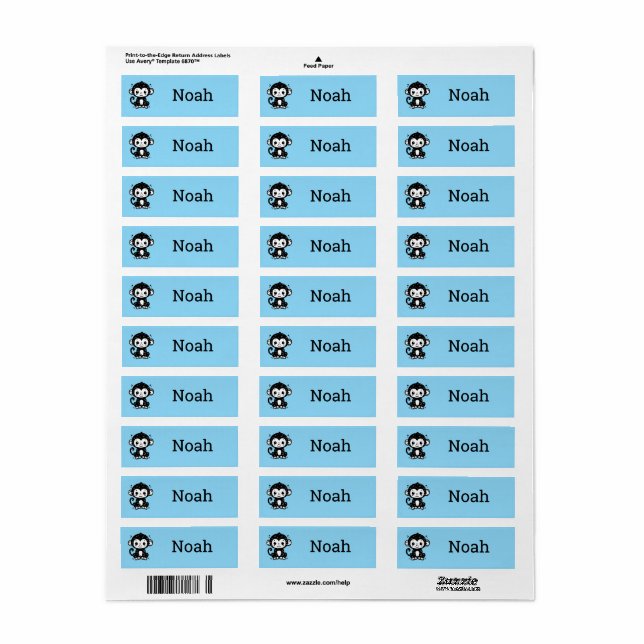 Cute Baby Monkey Drawing - Kawaii Nursery Art Label (Full Sheet)