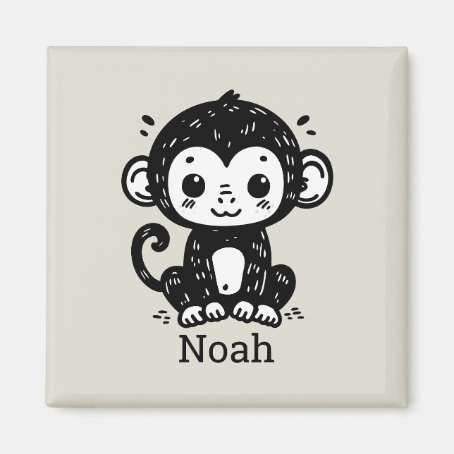 Cute Baby Monkey Drawing - Kawaii Nursery Art Magnet (Front)
