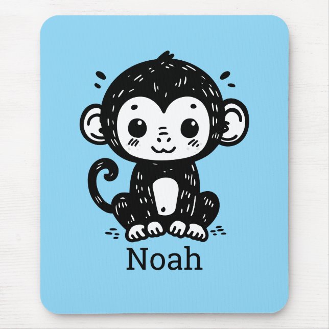Cute Baby Monkey Drawing - Kawaii Nursery Art Mouse Pad (Front)