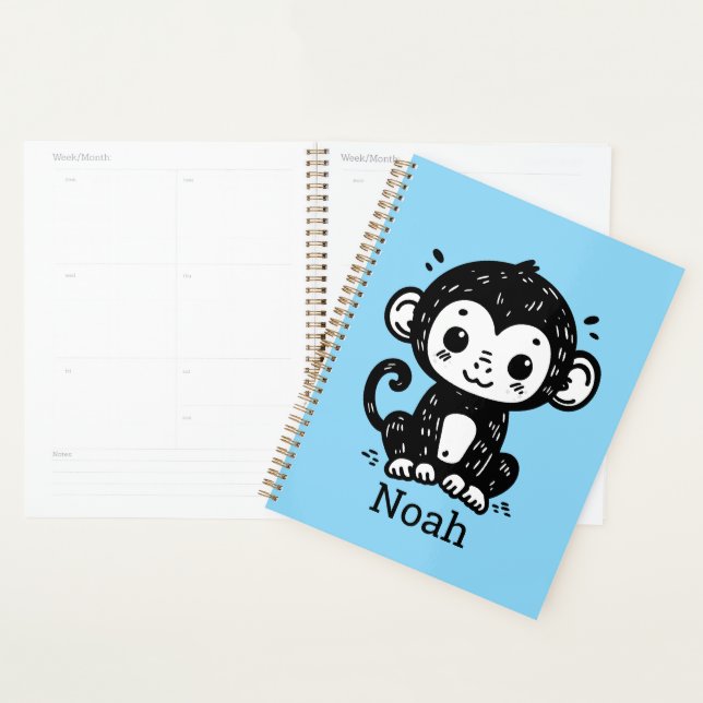 Cute Baby Monkey Drawing - Kawaii Nursery Art Planner (Display)