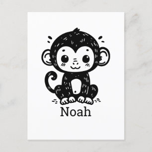 Cute Baby Monkey Drawing - Kawaii Nursery Art Postcard