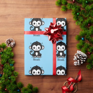 Cute Baby Monkey Drawing - Kawaii Nursery Art Wrapping Paper