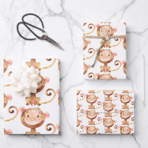 Cute Baby Monkey Funny Cartoon Chimp Wrapping Paper Sheets