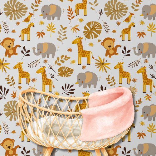Cute Baby Monkey Giraffe Safari Pattern Nursery  Wallpaper