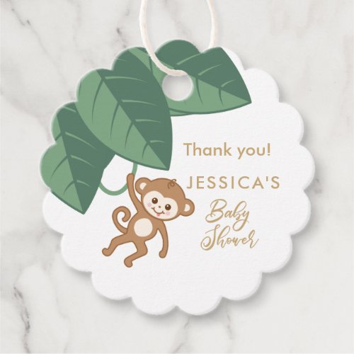 Cute baby monkey hanging from the vine favor tags