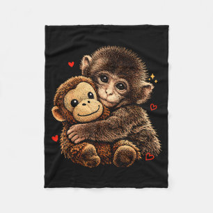 Cute baby monkey hugging bear plush doll animalCut Fleece Blanket