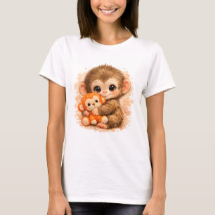 Cute Baby Monkey Hugging Plush Toy T-Shirt
