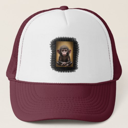 Cute baby monkey illustration trucker hat