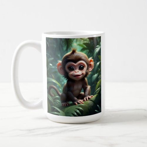 Cute Baby Monkey in Forest Illustration  Coffee Mug