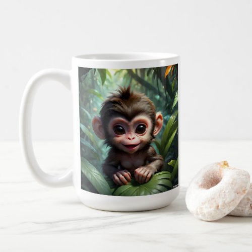 Cute Baby Monkey in Jungle Forest Illustration  Coffee Mug