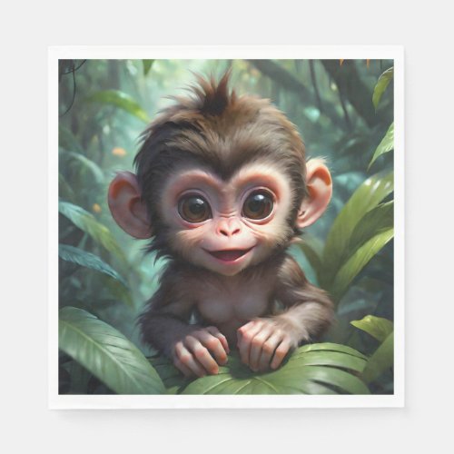 Cute Baby Monkey in Jungle Forest Illustration  Napkins