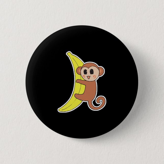 cute baby monkey on banana pinback button (Front)