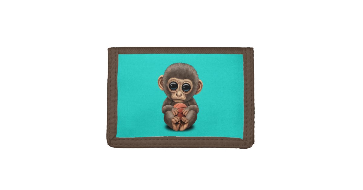 Cute Baby Monkey Playing With Basketball Trifold Wallet Zazzle Com