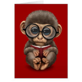 Cute Baby Monkey Reading a Book on Red (Front)