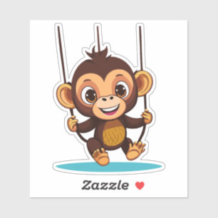 Cute Baby Monkey Swinging On Tree Swing Sticker