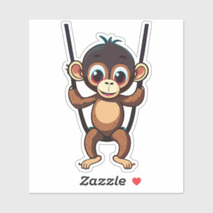Cute Baby Monkey Swinging On Tree Swing Sticker