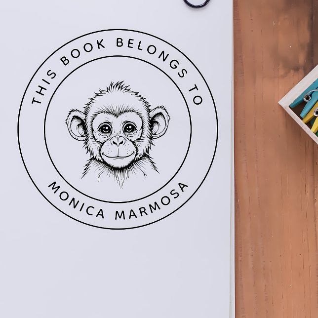 Cute Baby Monkey This Book Belongs To Kid's Name Self-inking Stamp (Creator Uploaded)