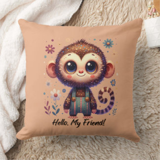 Cute Baby Monkey Throw Pillow