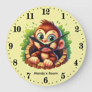 Cute baby monkey unisex nursery large clock