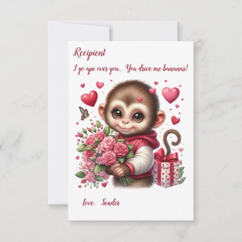 Cute Baby Monkey Valentines Day card
